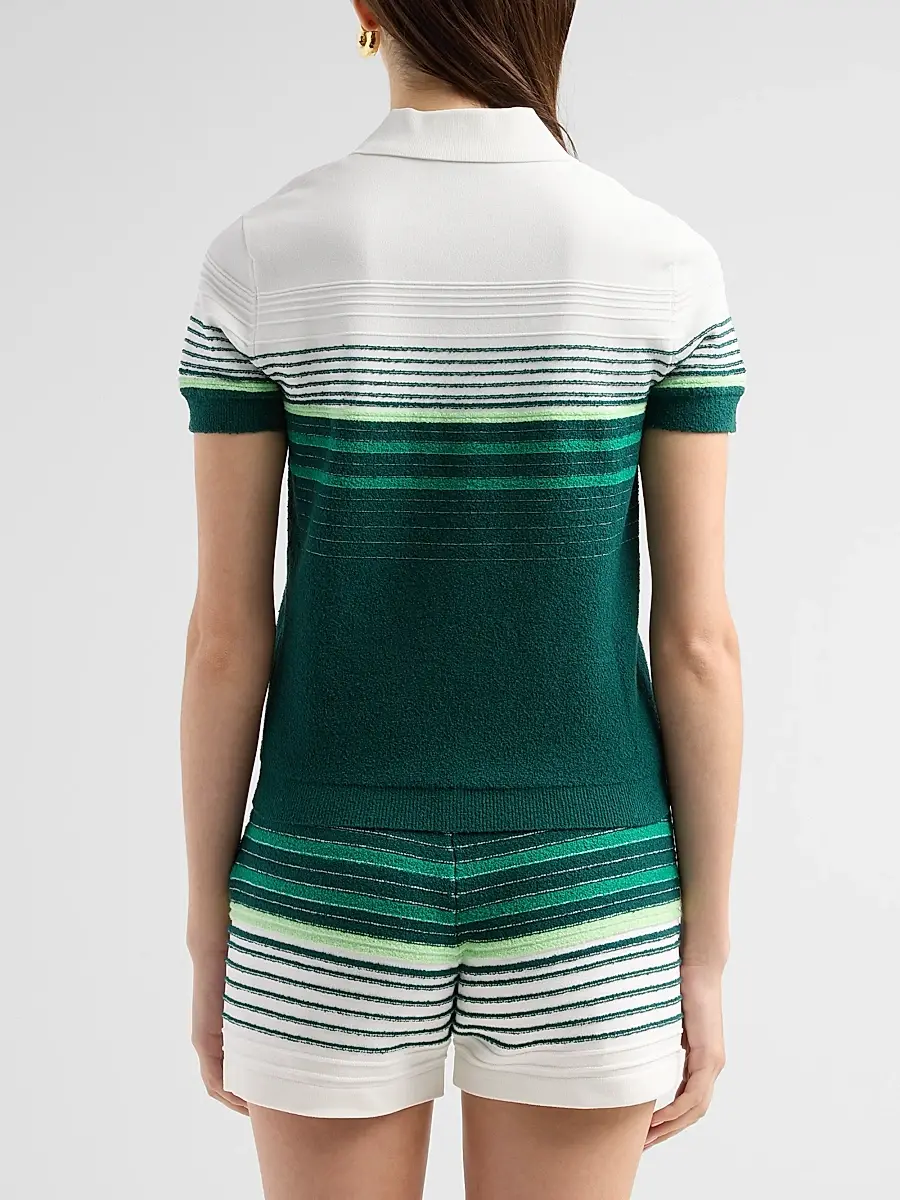 Casablanca Women's Staggered Stripe Cotton-Blend Polo Shirt | Thumbnail 3