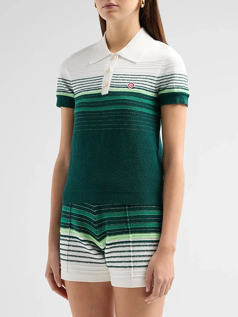 Casablanca Women's Staggered Stripe Cotton-Blend Polo Shirt | Thumbnail 4