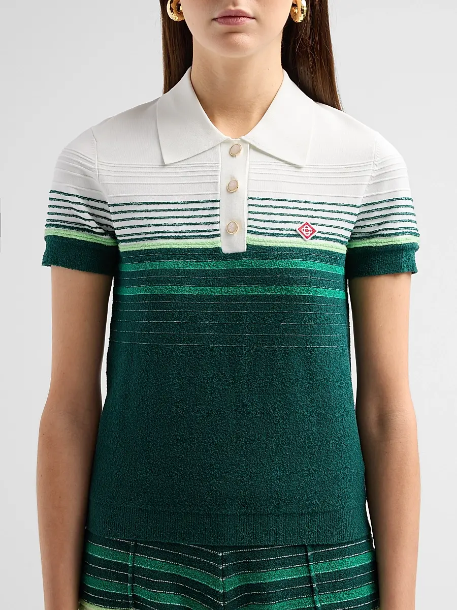 Casablanca Women's Staggered Stripe Cotton-Blend Polo Shirt | Thumbnail 5