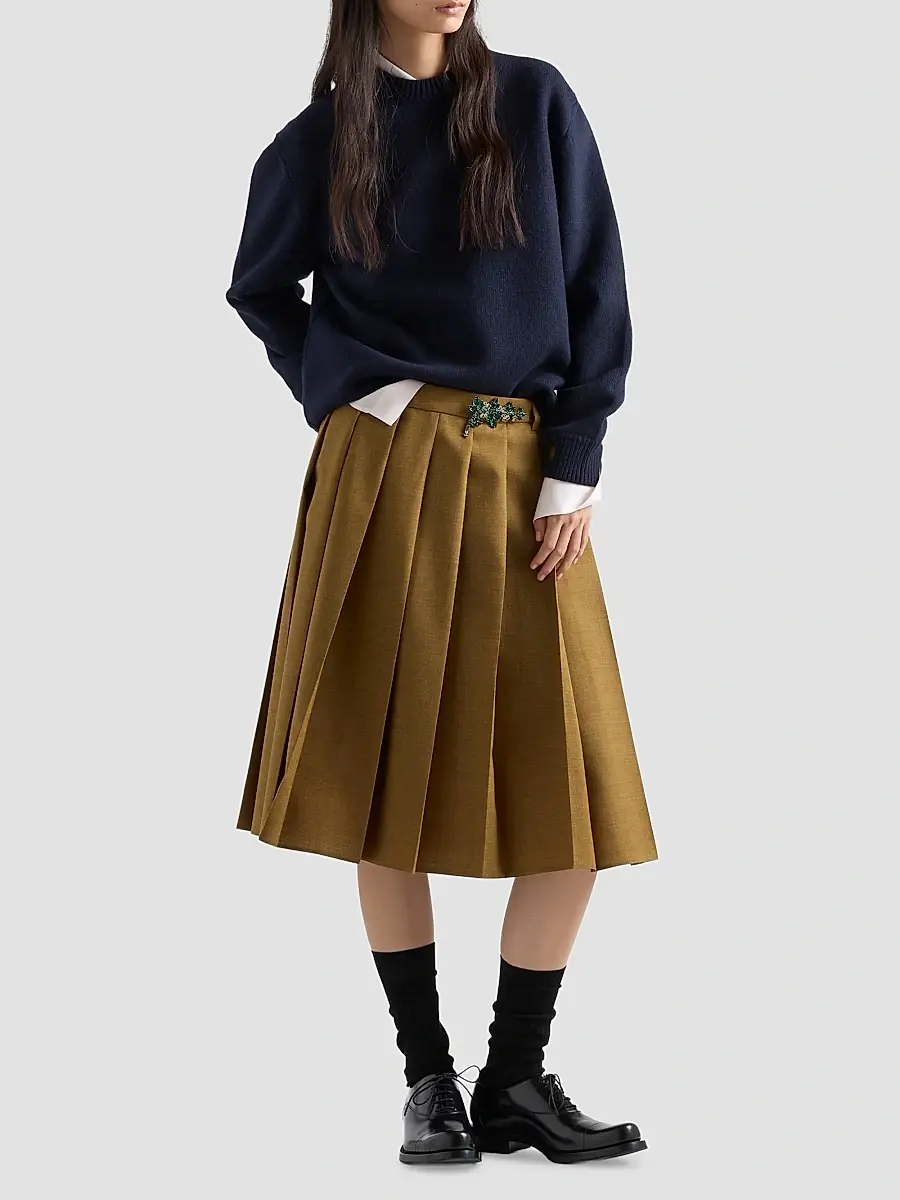 Prada Women's Wool and Suede Sweater - Blue | Thumbnail 2