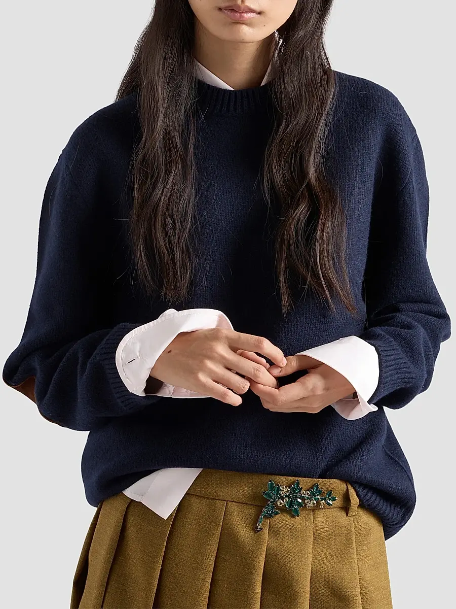 Prada Women's Wool and Suede Sweater - Blue | Thumbnail 3