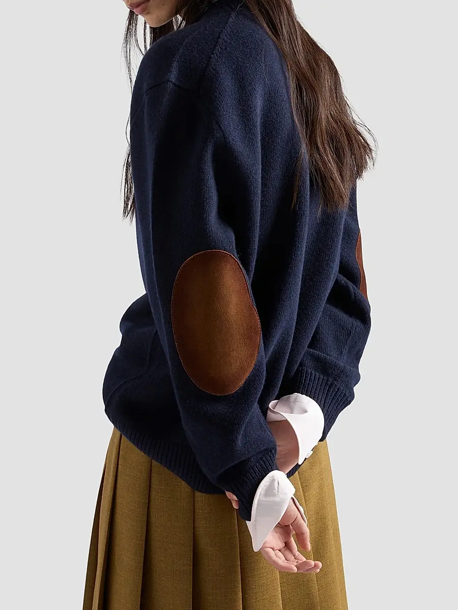 Prada Women's Wool and Suede Sweater - Blue | Thumbnail 4