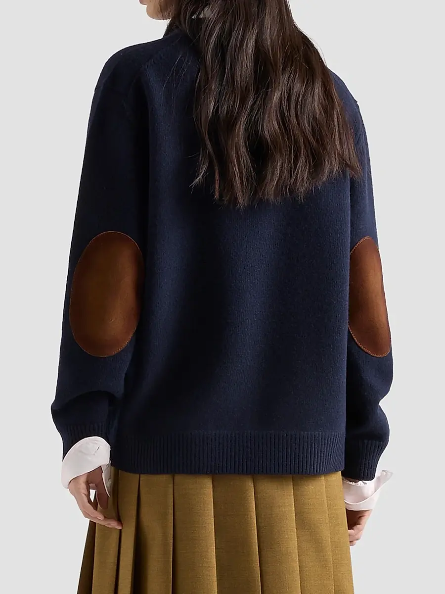 Prada Women's Wool and Suede Sweater - Blue | Thumbnail 5