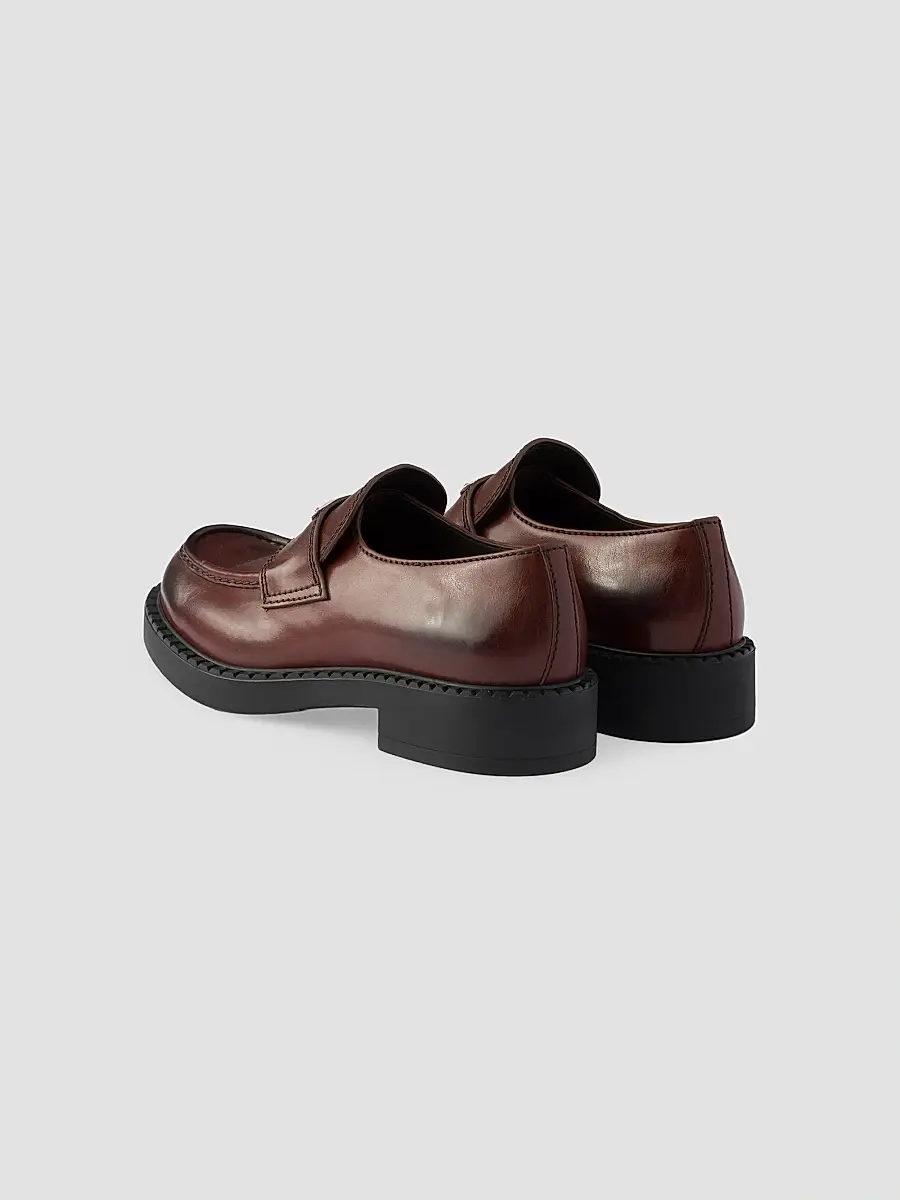 Prada Men's Chocolate Aged Leather Loafers | Thumbnail 3