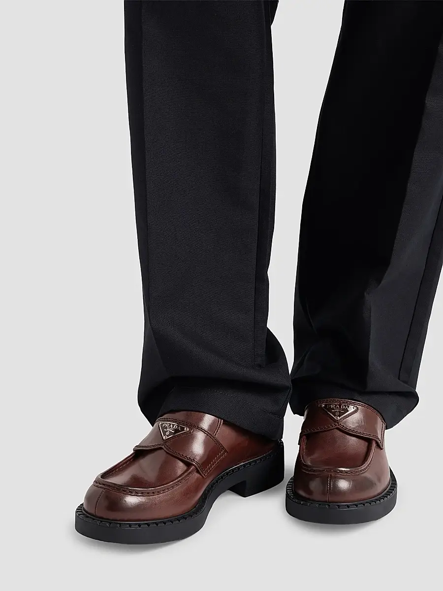 Prada Men's Chocolate Aged Leather Loafers | Thumbnail 5
