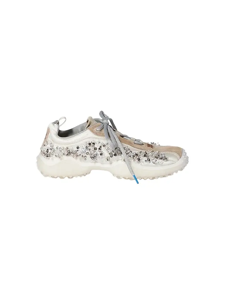Miu Miu Women's Bubble Embroidered Technical Fabric and Suede Sneakers - Beige Khaki - Size 12 | Image 1 Miu Miu Women's Bubble Embroidered Technical Fabric and Suede Sneakers - Beige Khaki - Size 12 | Image 1