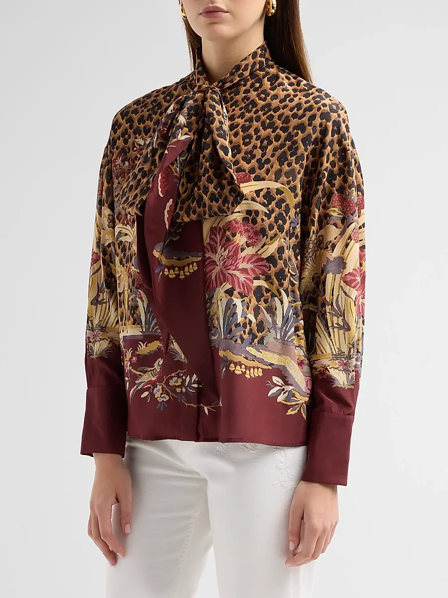 Etro Women's Leopard Safari Print Silk Shirt | Thumbnail 4 Etro Women's Leopard Safari Print Silk Shirt | Thumbnail 4
