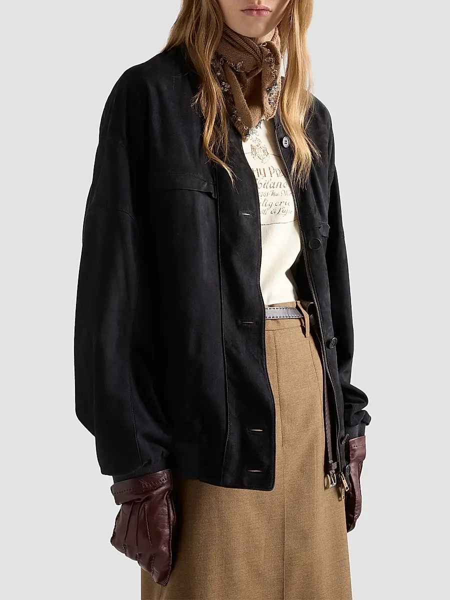 Prada Women's Suede Blouson Jacket | Thumbnail 3
