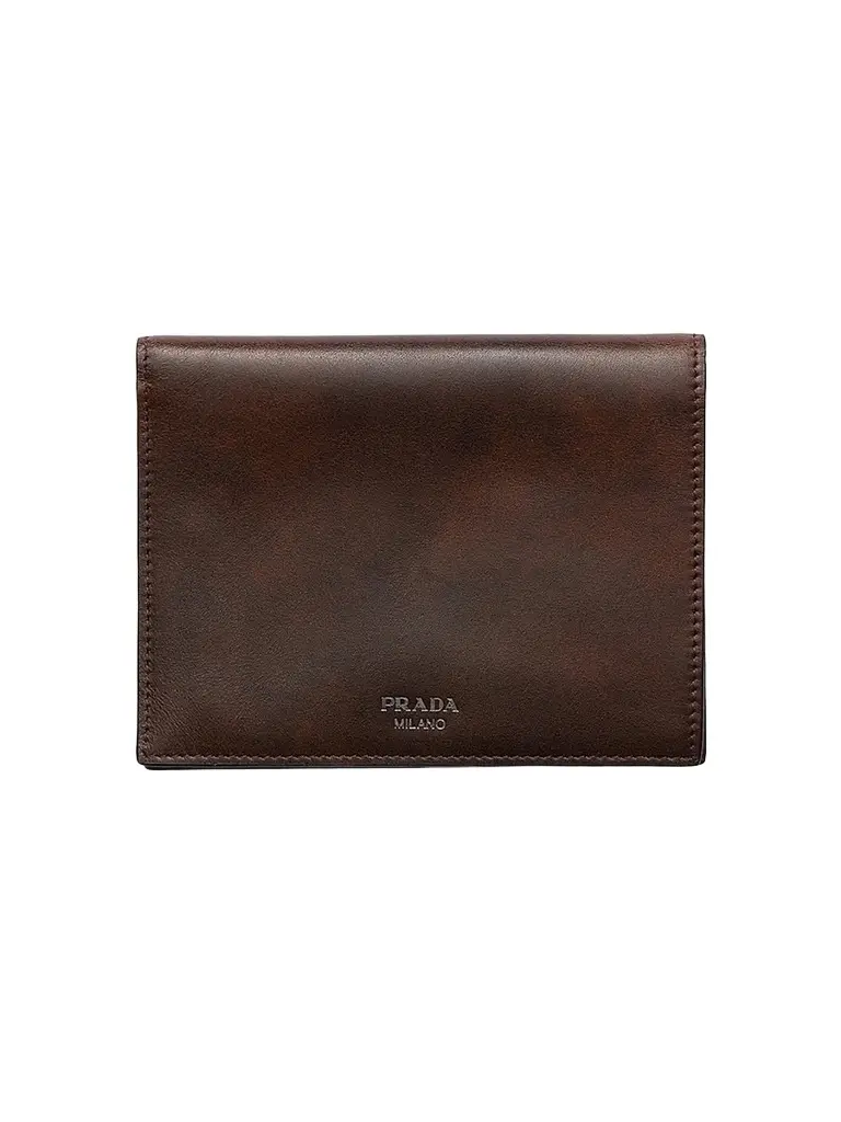 Prada Men's Antiqued Leather Wallet - Brown | Image 1 Prada Men's Antiqued Leather Wallet - Brown | Image 1