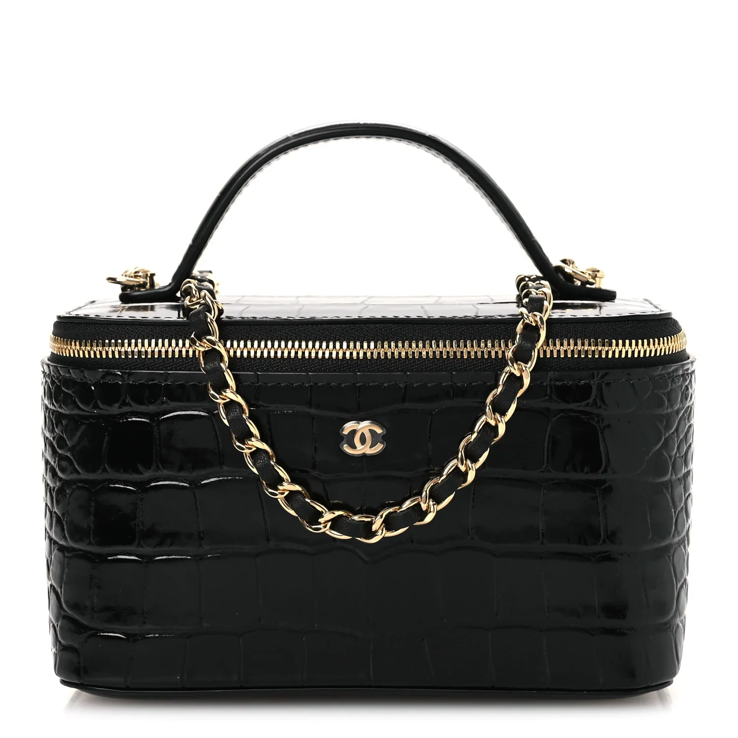 BlackCrocodile Embossed Crococo Small Top Handle Vanity Case