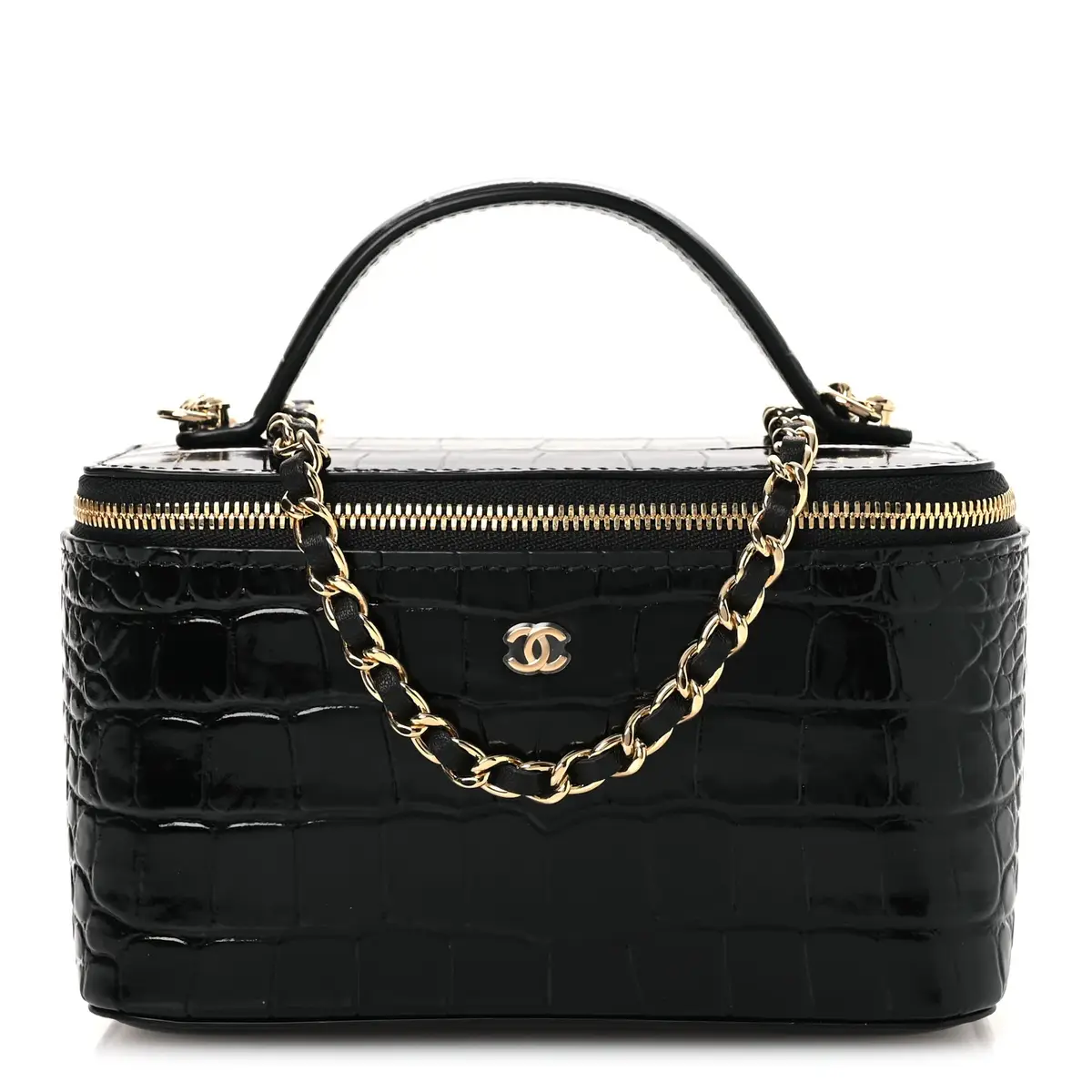 Chanel BlackCrocodile Embossed Crococo Small Top Handle Vanity Case | Image 1 Chanel BlackCrocodile Embossed Crococo Small Top Handle Vanity Case | Image 1