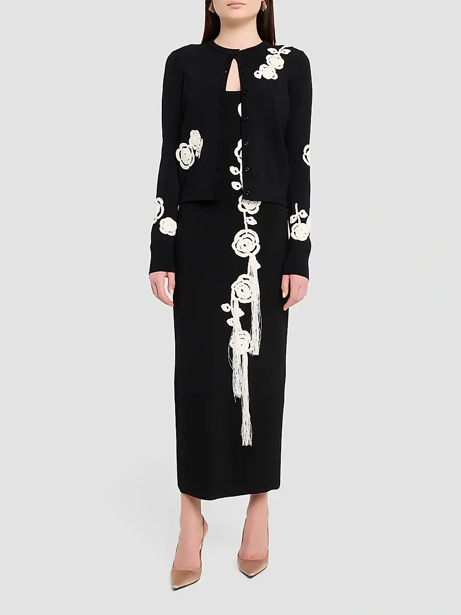 Lela Rose Women's Crochet Appliqué Knit Cardigan | Thumbnail 2 Lela Rose Women's Crochet Appliqué Knit Cardigan | Thumbnail 2