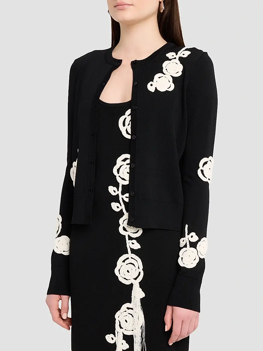 Lela Rose Women's Crochet Appliqué Knit Cardigan | Thumbnail 4 Lela Rose Women's Crochet Appliqué Knit Cardigan | Thumbnail 4