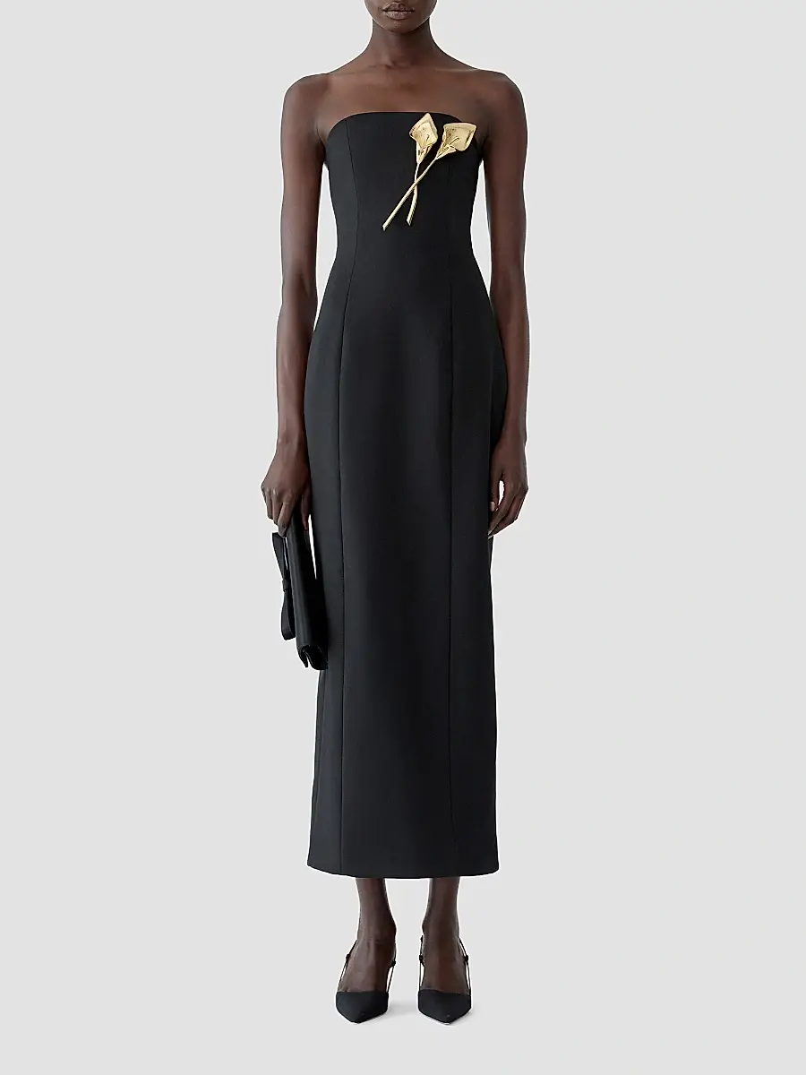 Carolina Herrera Women's Floral Brooch-Detailed Stretch Wool Gown | Thumbnail 2 Carolina Herrera Women's Floral Brooch-Detailed Stretch Wool Gown | Thumbnail 2