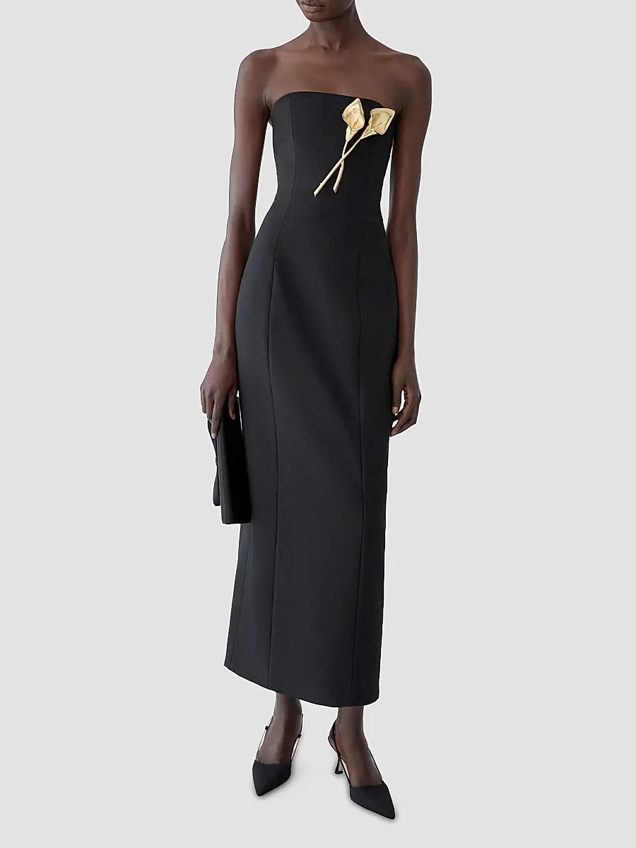 Carolina Herrera Women's Floral Brooch-Detailed Stretch Wool Gown | Thumbnail 4 Carolina Herrera Women's Floral Brooch-Detailed Stretch Wool Gown | Thumbnail 4