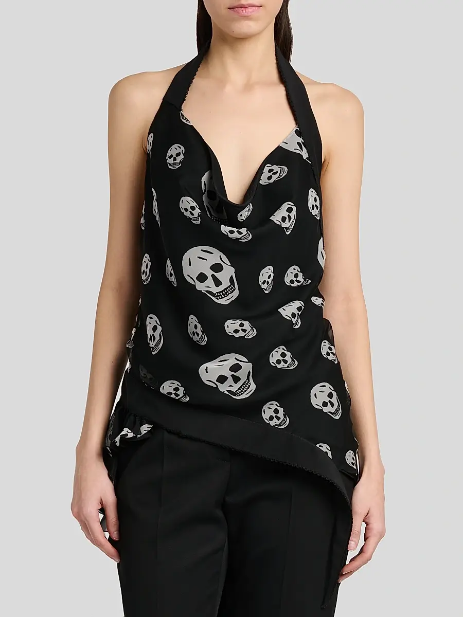 Alexander McQueen Women's Scarf Halter Silk Skull Print Top | Thumbnail 3 Alexander McQueen Women's Scarf Halter Silk Skull Print Top | Thumbnail 3