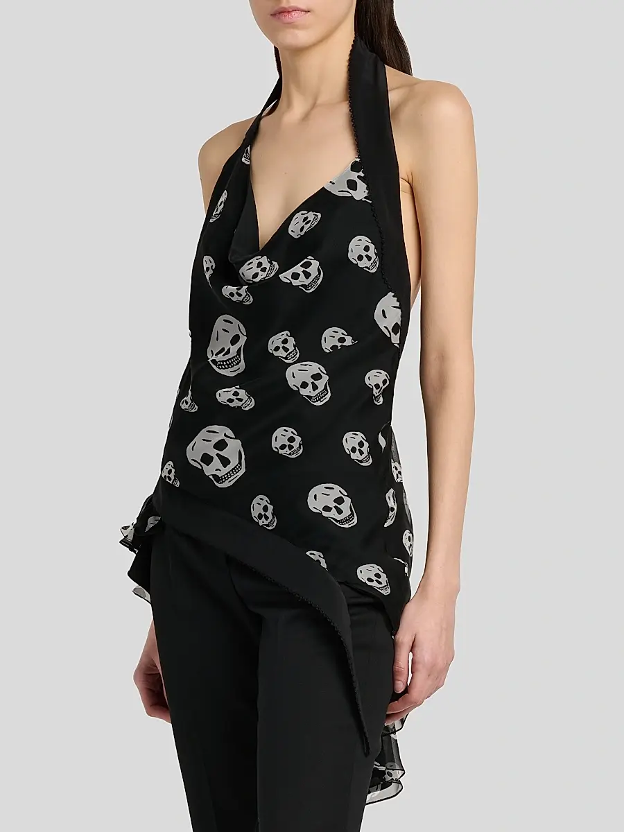 Alexander McQueen Women's Scarf Halter Silk Skull Print Top | Thumbnail 4 Alexander McQueen Women's Scarf Halter Silk Skull Print Top | Thumbnail 4
