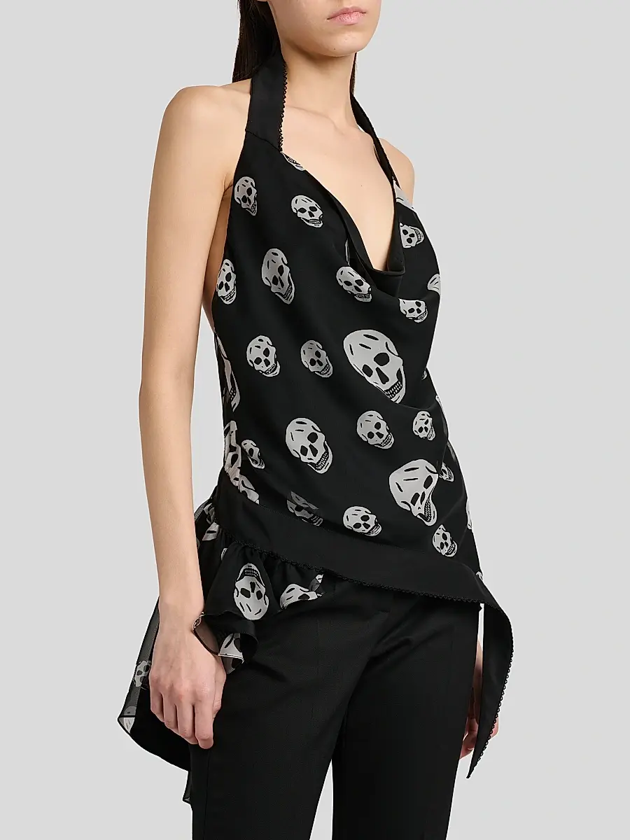 Alexander McQueen Women's Scarf Halter Silk Skull Print Top | Thumbnail 6 Alexander McQueen Women's Scarf Halter Silk Skull Print Top | Thumbnail 6