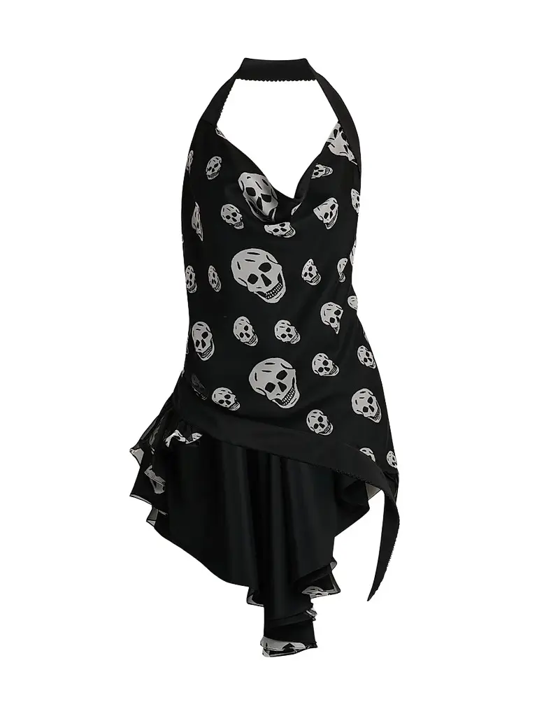 Alexander McQueen Women's Scarf Halter Silk Skull Print Top
