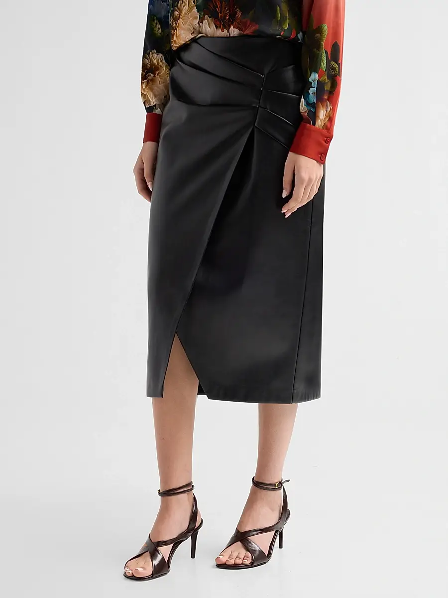 Elie Tahari Women's Amelia Faux-Leather Pleated Midi Skirt | Thumbnail 4 Elie Tahari Women's Amelia Faux-Leather Pleated Midi Skirt | Thumbnail 4