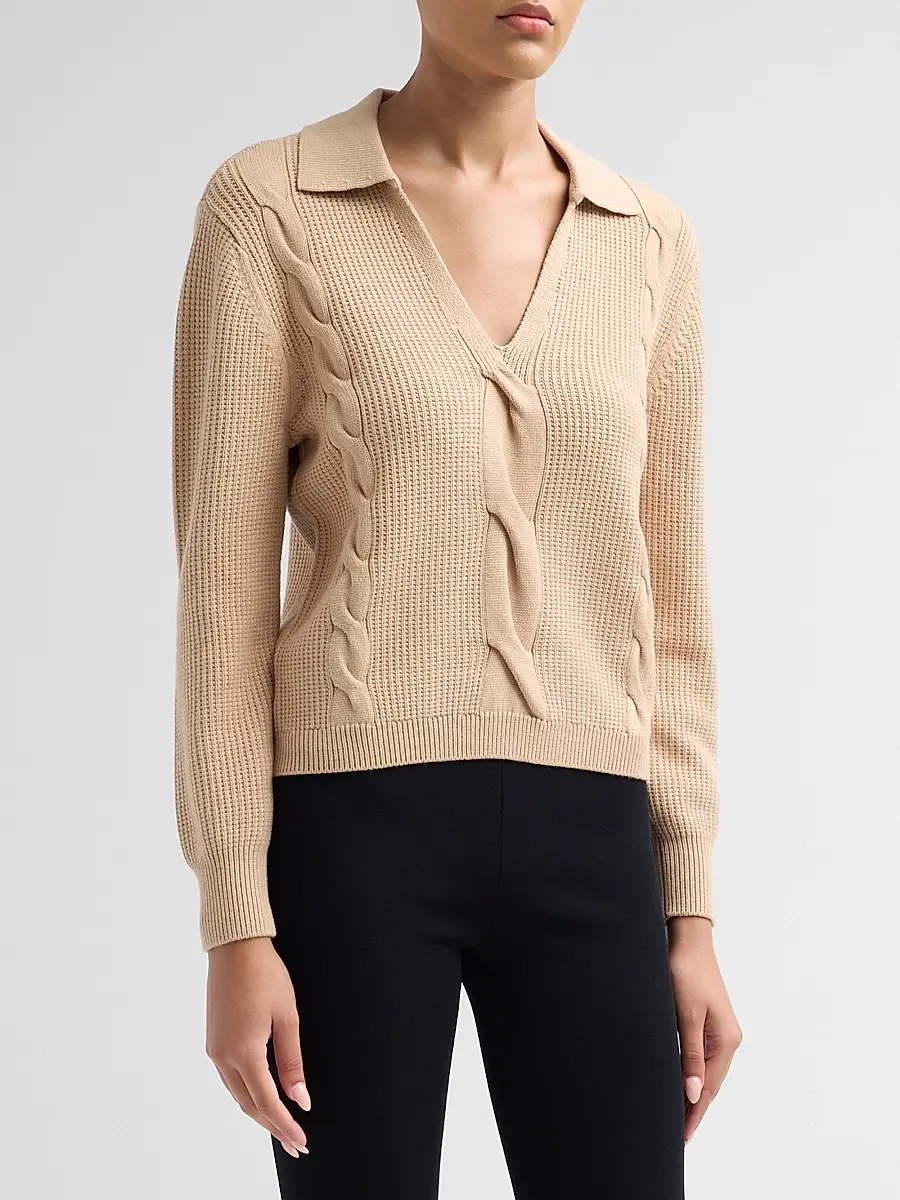 Elie Tahari Women's Marjorie Waffle & Cable-Knit Sweater - Vicuna | Thumbnail 4 Elie Tahari Women's Marjorie Waffle & Cable-Knit Sweater - Vicuna | Thumbnail 4