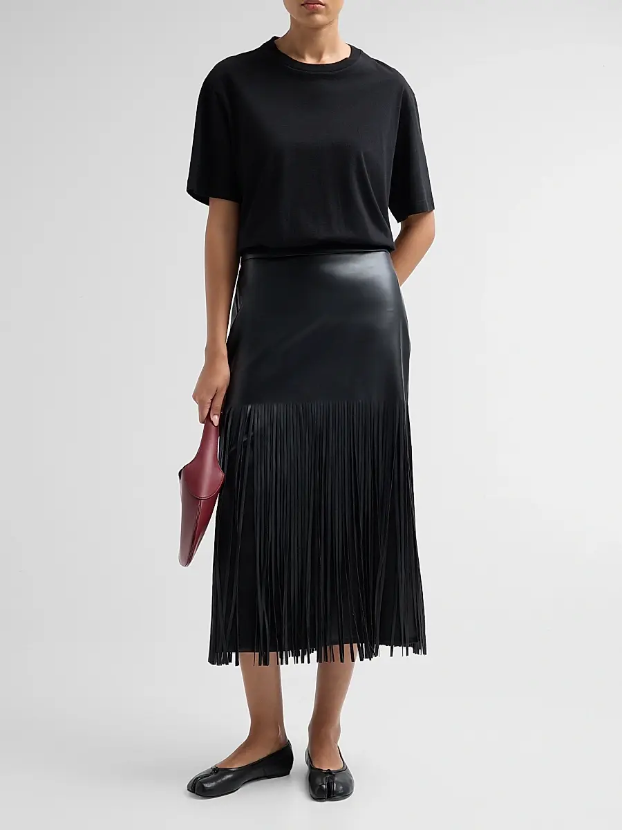 Elie Tahari Women's Kaia Faux-Leather Fringed Midi-Skirt | Thumbnail 2