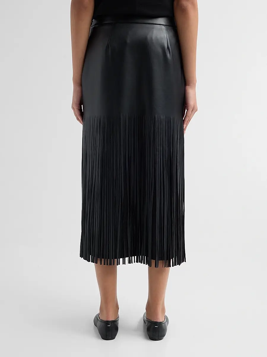 Elie Tahari Women's Kaia Faux-Leather Fringed Midi-Skirt | Thumbnail 3
