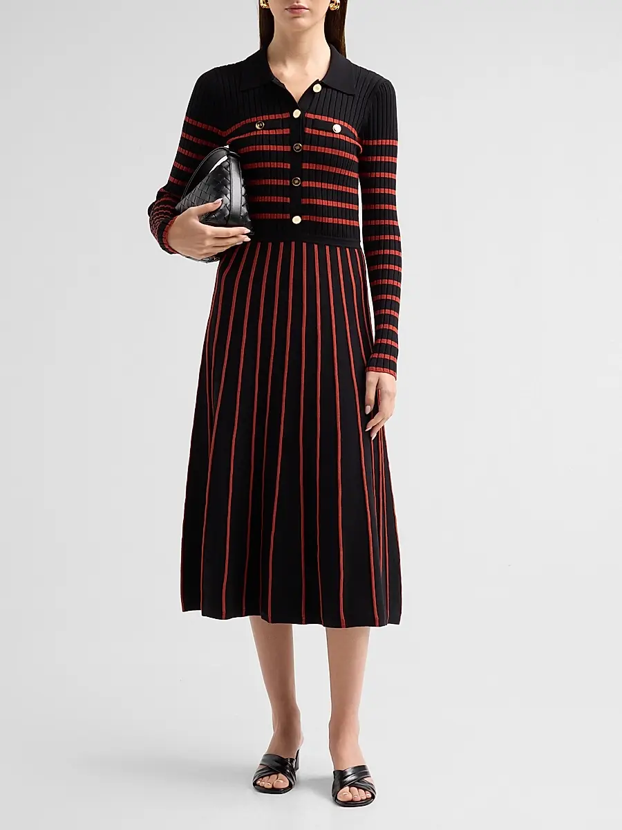 Elie Tahari Women's Elodie Striped Rib-Knit Midi Shirtdress | Thumbnail 2 Elie Tahari Women's Elodie Striped Rib-Knit Midi Shirtdress | Thumbnail 2