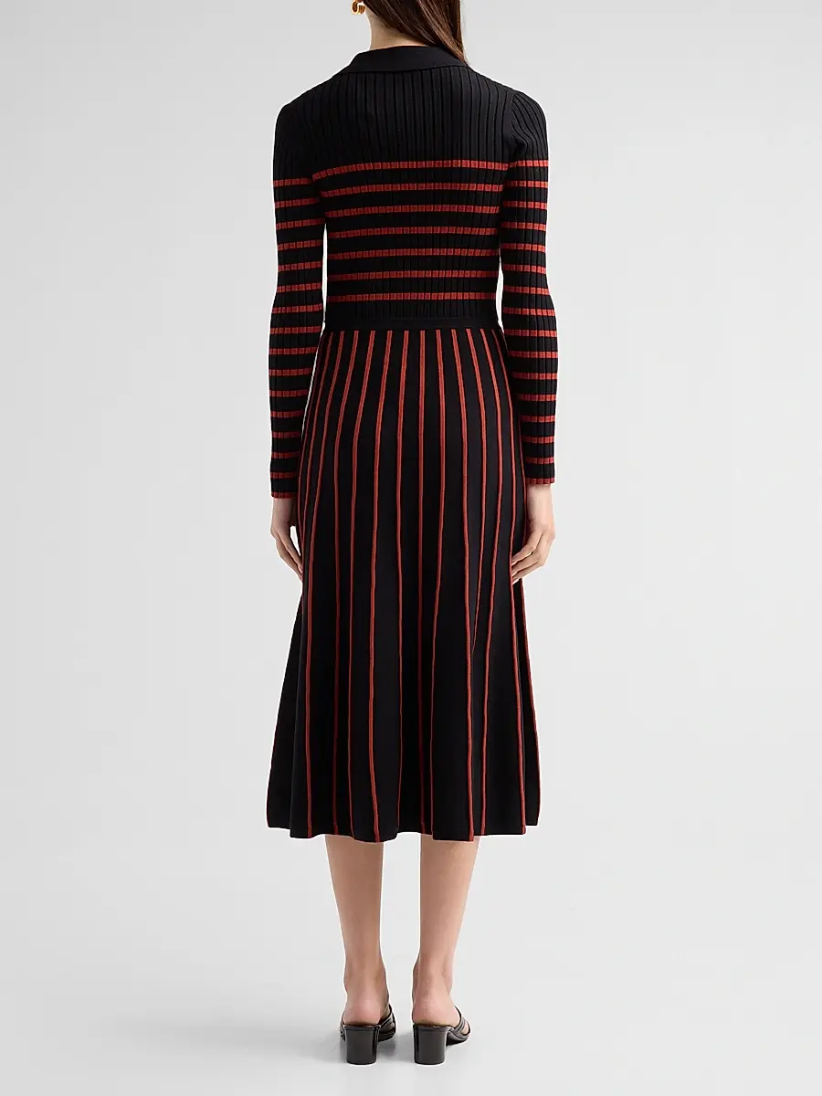 Elie Tahari Women's Elodie Striped Rib-Knit Midi Shirtdress | Thumbnail 3 Elie Tahari Women's Elodie Striped Rib-Knit Midi Shirtdress | Thumbnail 3