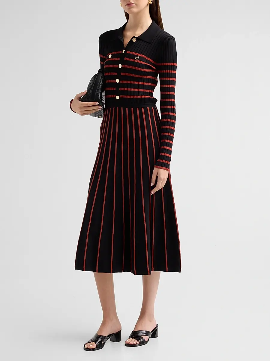 Elie Tahari Women's Elodie Striped Rib-Knit Midi Shirtdress | Thumbnail 4 Elie Tahari Women's Elodie Striped Rib-Knit Midi Shirtdress | Thumbnail 4