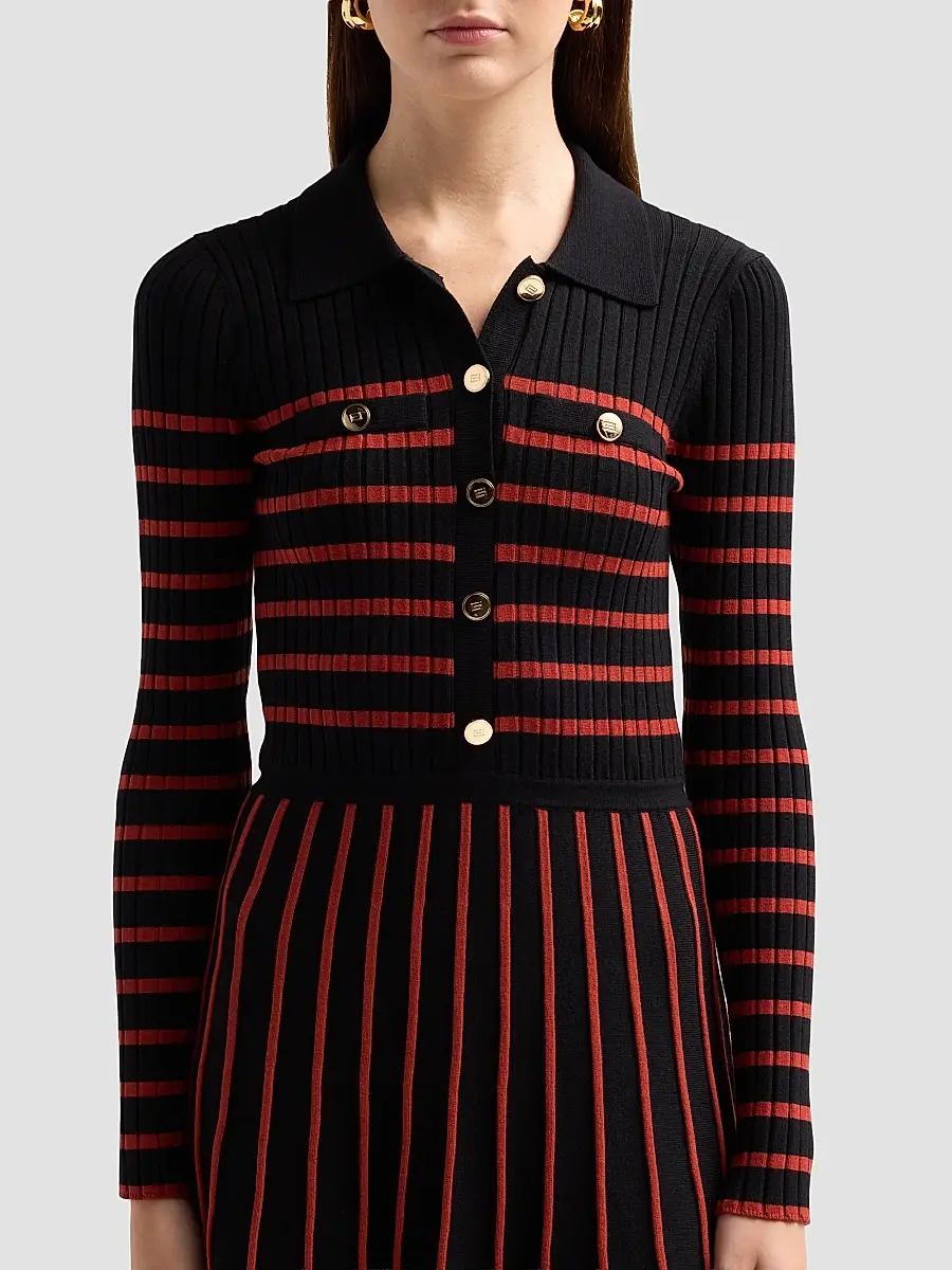 Elie Tahari Women's Elodie Striped Rib-Knit Midi Shirtdress | Thumbnail 5 Elie Tahari Women's Elodie Striped Rib-Knit Midi Shirtdress | Thumbnail 5