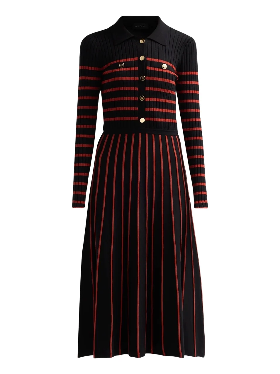 Women's Elodie Striped Rib-Knit Midi Shirtdress