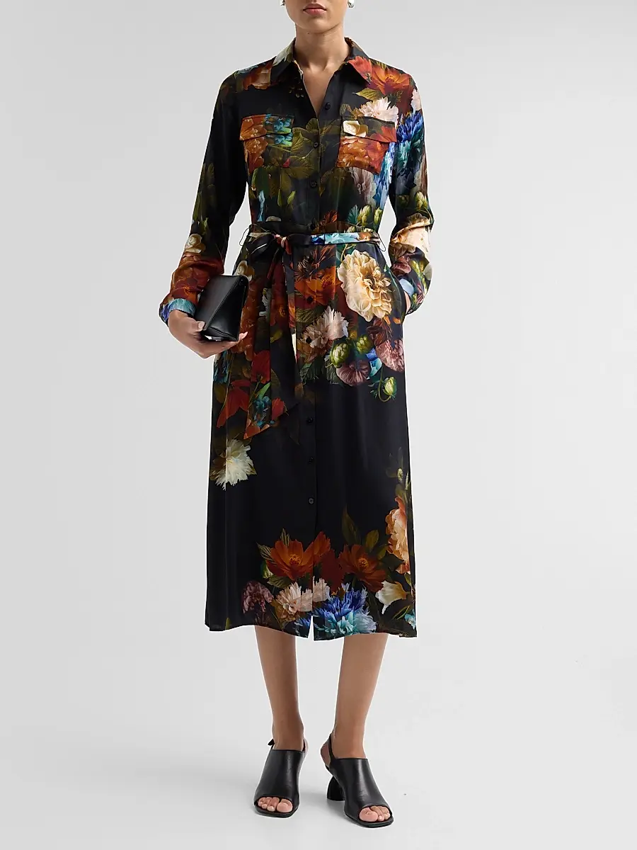 Elie Tahari Women's Kataleya Floral Stretch-Silk Self-Belt Midi-Shirtdress | Thumbnail 2 Elie Tahari Women's Kataleya Floral Stretch-Silk Self-Belt Midi-Shirtdress | Thumbnail 2