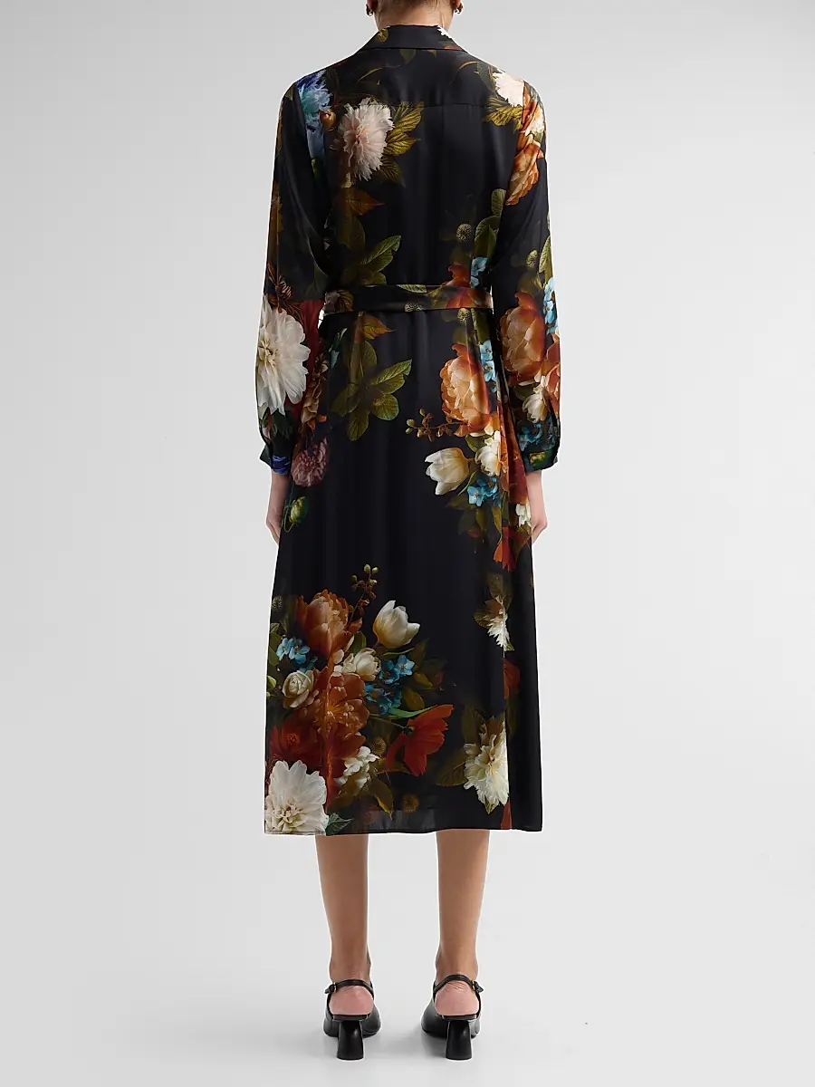 Elie Tahari Women's Kataleya Floral Stretch-Silk Self-Belt Midi-Shirtdress | Thumbnail 3 Elie Tahari Women's Kataleya Floral Stretch-Silk Self-Belt Midi-Shirtdress | Thumbnail 3