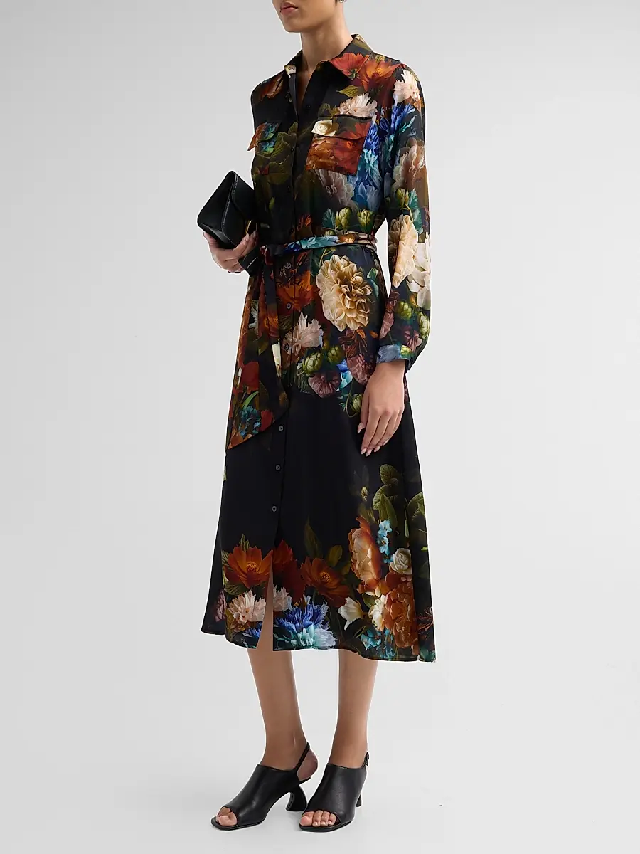 Elie Tahari Women's Kataleya Floral Stretch-Silk Self-Belt Midi-Shirtdress | Thumbnail 4 Elie Tahari Women's Kataleya Floral Stretch-Silk Self-Belt Midi-Shirtdress | Thumbnail 4