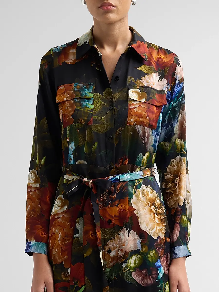 Elie Tahari Women's Kataleya Floral Stretch-Silk Self-Belt Midi-Shirtdress | Thumbnail 5 Elie Tahari Women's Kataleya Floral Stretch-Silk Self-Belt Midi-Shirtdress | Thumbnail 5