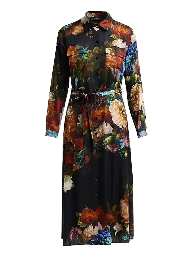 Elie Tahari Women's Kataleya Floral Stretch-Silk Self-Belt Midi-Shirtdress