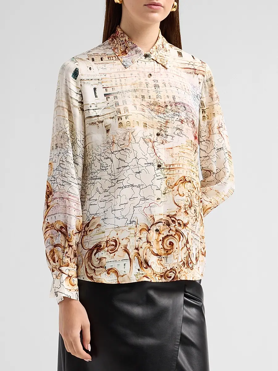 Elie Tahari Women's Madeline Printed Silk-Blend Button-Front Blouse | Thumbnail 4 Elie Tahari Women's Madeline Printed Silk-Blend Button-Front Blouse | Thumbnail 4