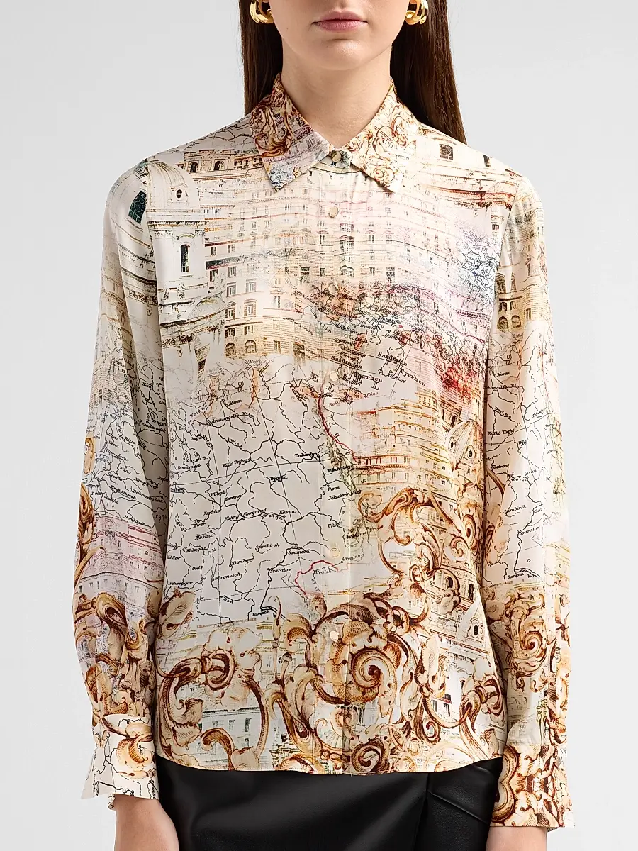Elie Tahari Women's Madeline Printed Silk-Blend Button-Front Blouse | Thumbnail 5 Elie Tahari Women's Madeline Printed Silk-Blend Button-Front Blouse | Thumbnail 5