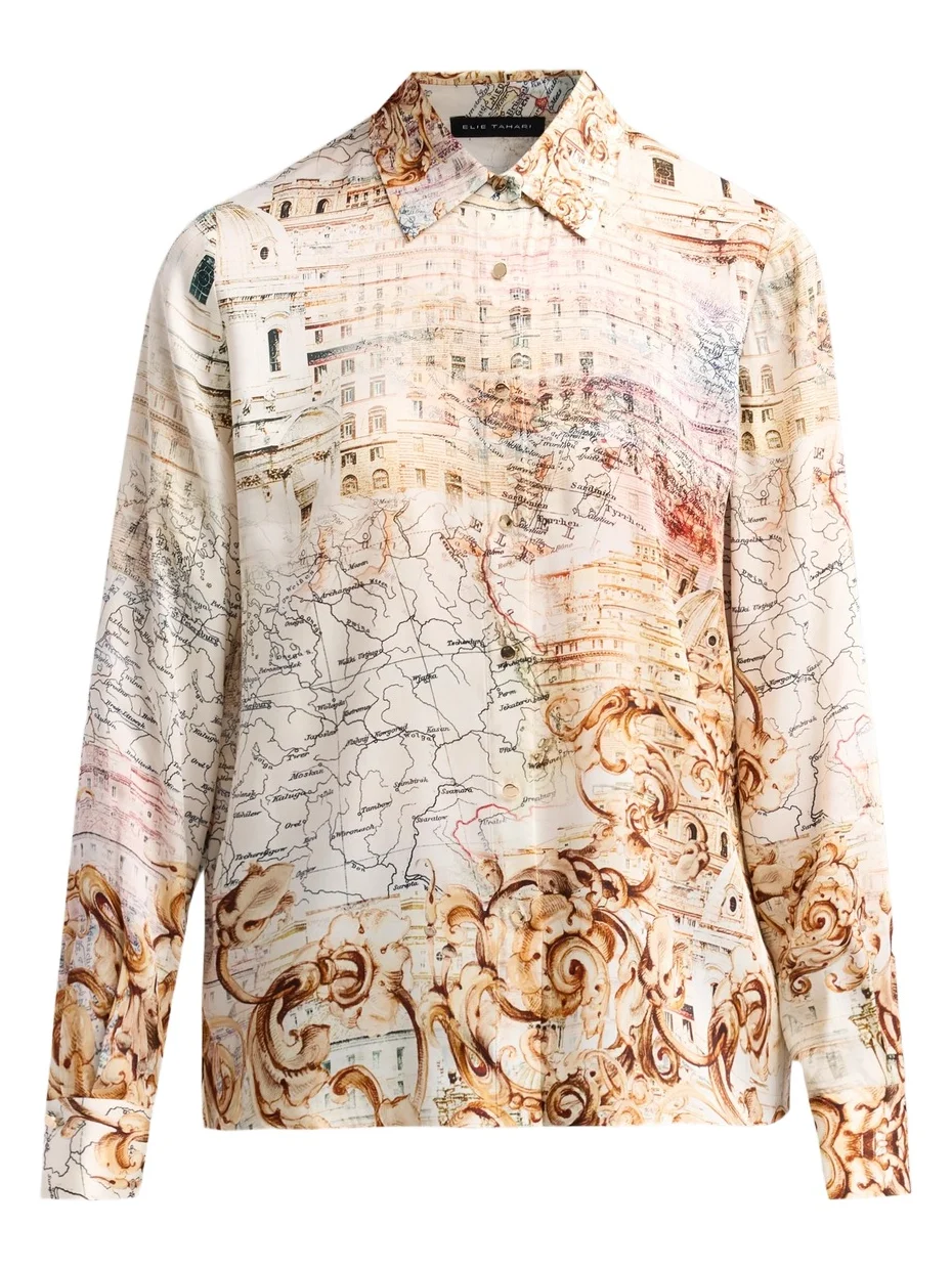 Women's Madeline Printed Silk-Blend Button-Front Blouse Women's Madeline Printed Silk-Blend Button-Front Blouse