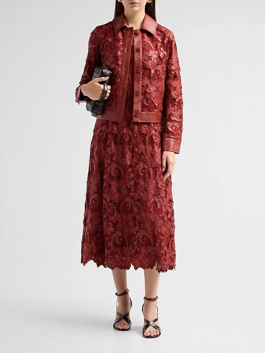 Elie Tahari Women's Chayenne Guipure Lace & Faux-Leather Crop Jacket | Thumbnail 2 Elie Tahari Women's Chayenne Guipure Lace & Faux-Leather Crop Jacket | Thumbnail 2