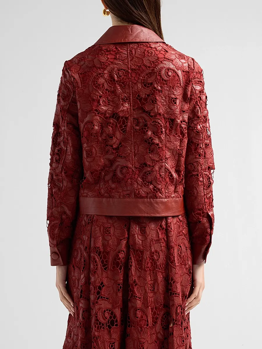 Elie Tahari Women's Chayenne Guipure Lace & Faux-Leather Crop Jacket | Thumbnail 3 Elie Tahari Women's Chayenne Guipure Lace & Faux-Leather Crop Jacket | Thumbnail 3