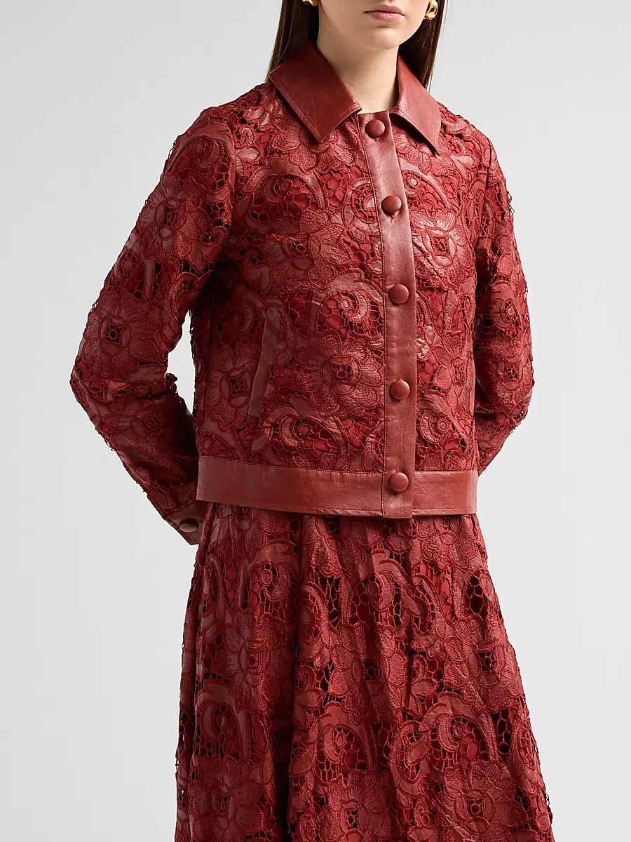 Elie Tahari Women's Chayenne Guipure Lace & Faux-Leather Crop Jacket | Thumbnail 4 Elie Tahari Women's Chayenne Guipure Lace & Faux-Leather Crop Jacket | Thumbnail 4