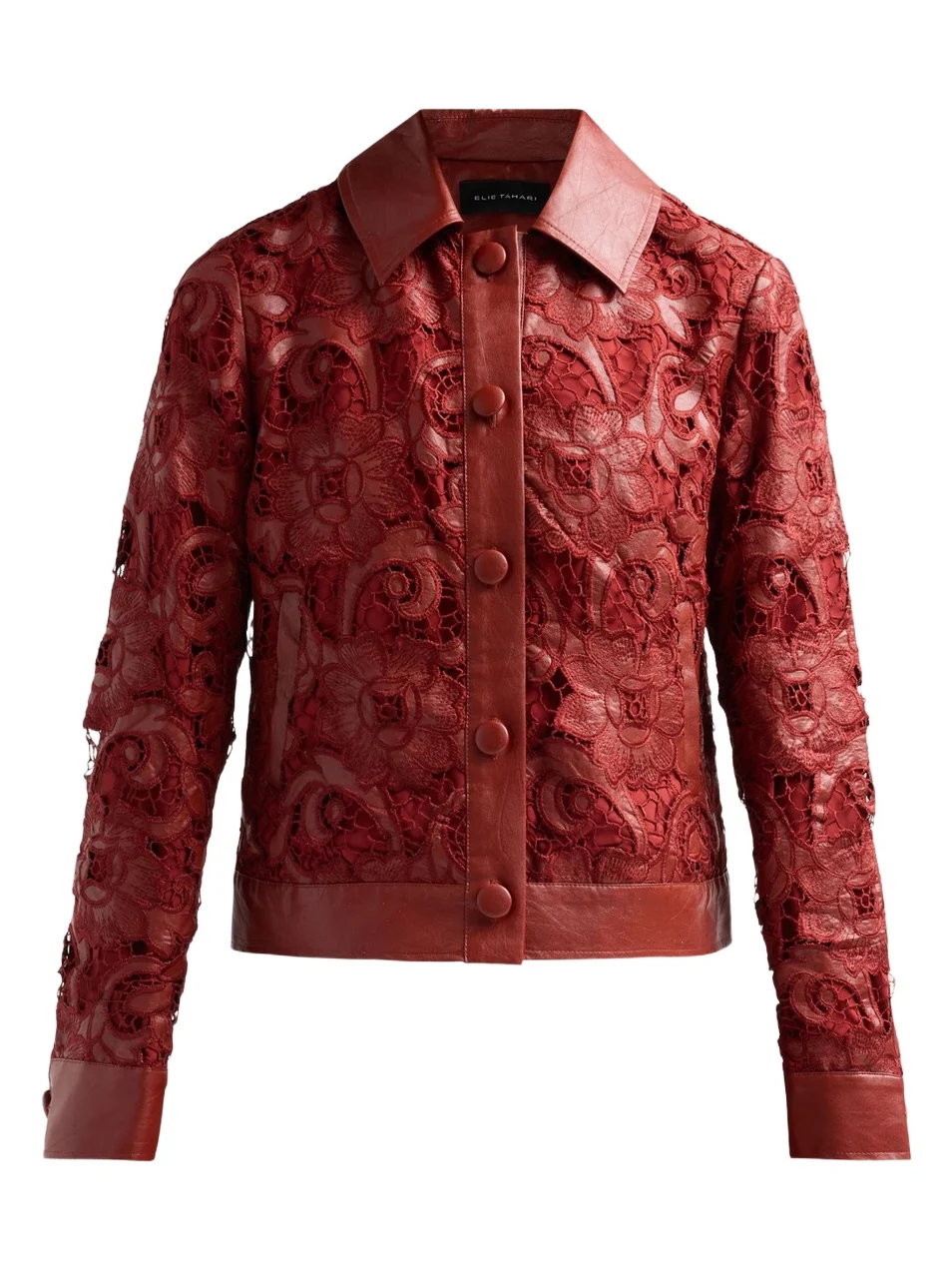 Elie Tahari Women's Chayenne Guipure Lace & Faux-Leather Crop Jacket