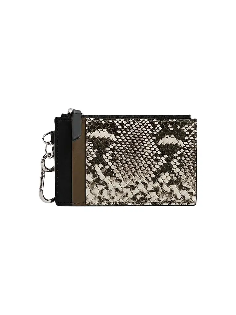 Veronica Beard Women's Snakeskin-Embossed Leather Card Holder - Bark | Image 1 Veronica Beard Women's Snakeskin-Embossed Leather Card Holder - Bark | Image 1