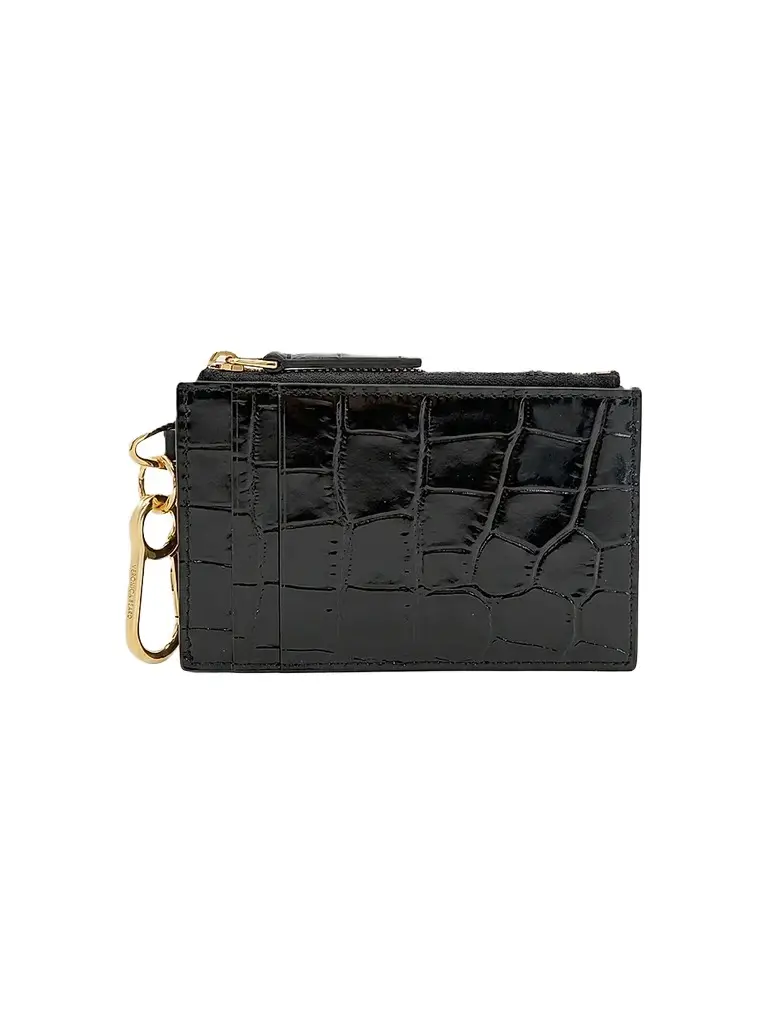 Veronica Beard Women's Croc-Embossed Leather Card Holder - Black | Image 1 Veronica Beard Women's Croc-Embossed Leather Card Holder - Black | Image 1