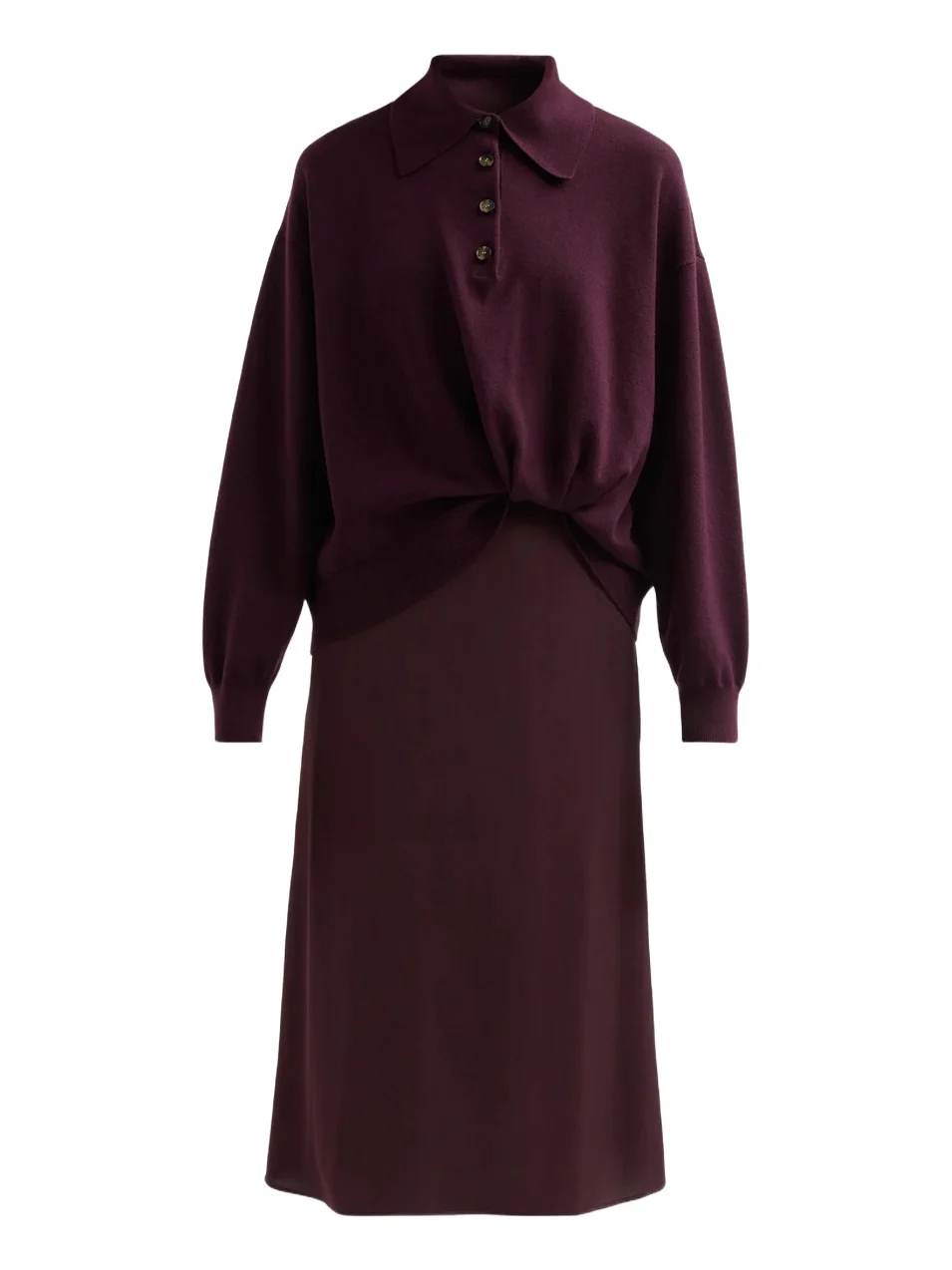 Women's Mixed-Media Wool-Blend Midi Dress