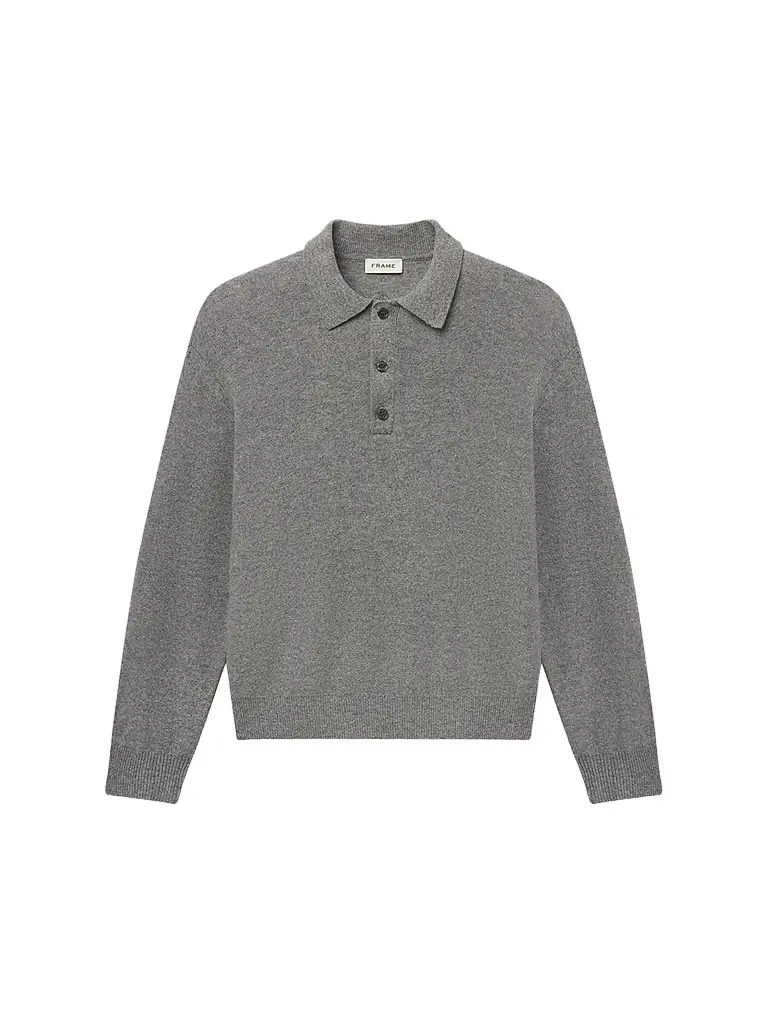 Frame Men's Boiled Wool Polo Sweater - Grey Melange | Image 1 Frame Men's Boiled Wool Polo Sweater - Grey Melange | Image 1