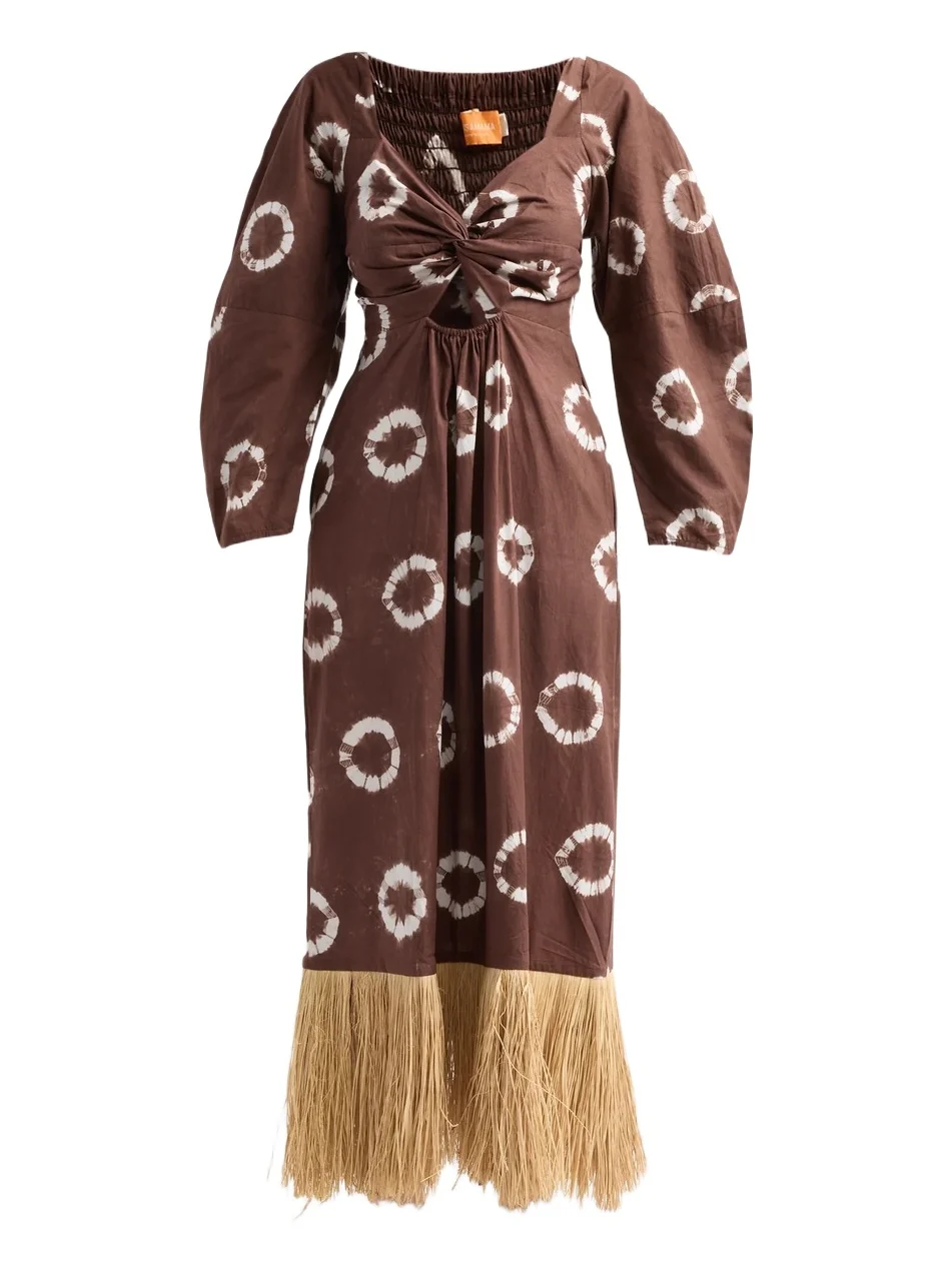 Elisamama Women's Ajoke Tie-Dye Fringe Midi Dress