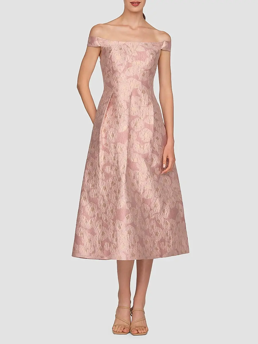 Kay Unger Women's Alina Floral Jacquard Tea-Length Cocktail Dress | Thumbnail 2 Kay Unger Women's Alina Floral Jacquard Tea-Length Cocktail Dress | Thumbnail 2